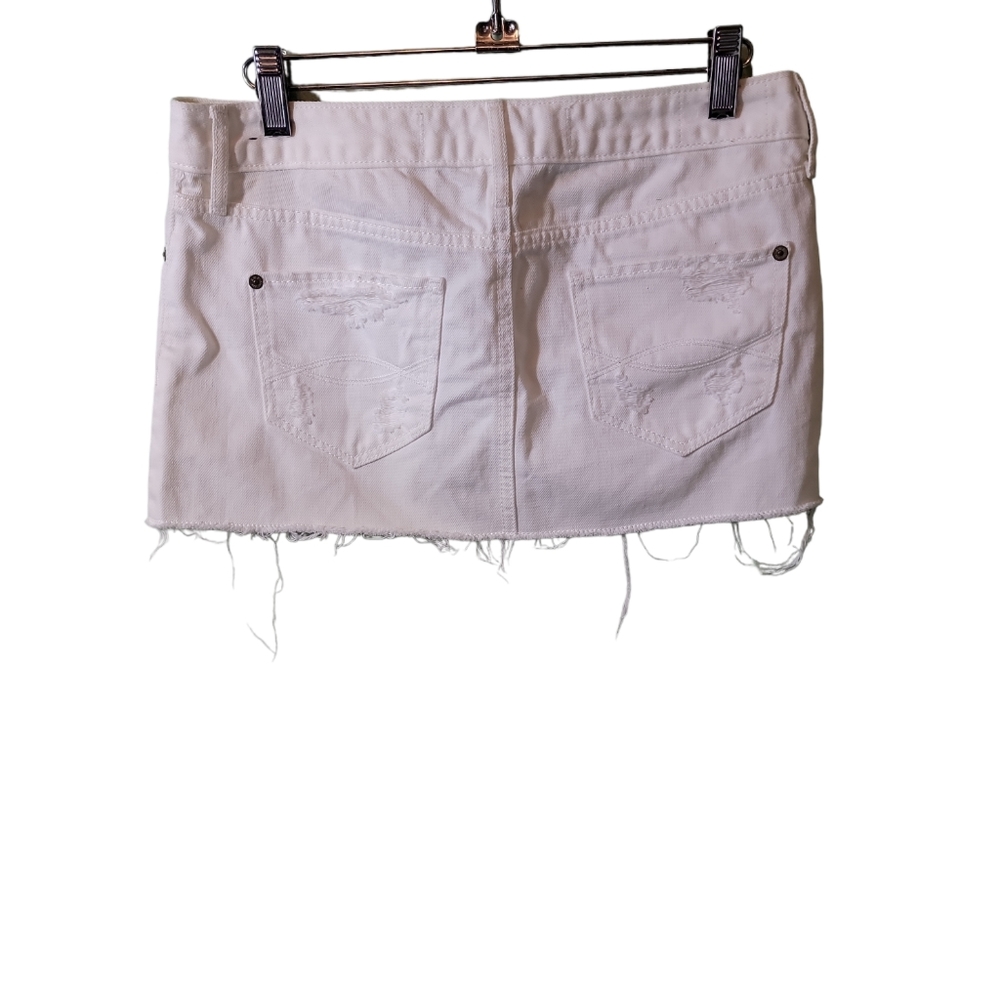 Abercrombie & Fitch White Distressed Frayed Denim Mini Jean Skirt Sz 00/24